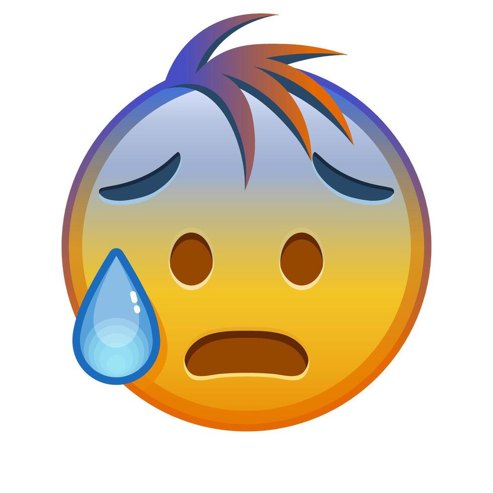 Face with open mouth in cold sweat Large size of yellow emoji smile with hair vector