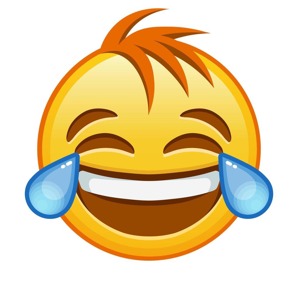 Face with tears of joy Large size of yellow emoji smile with hair vector