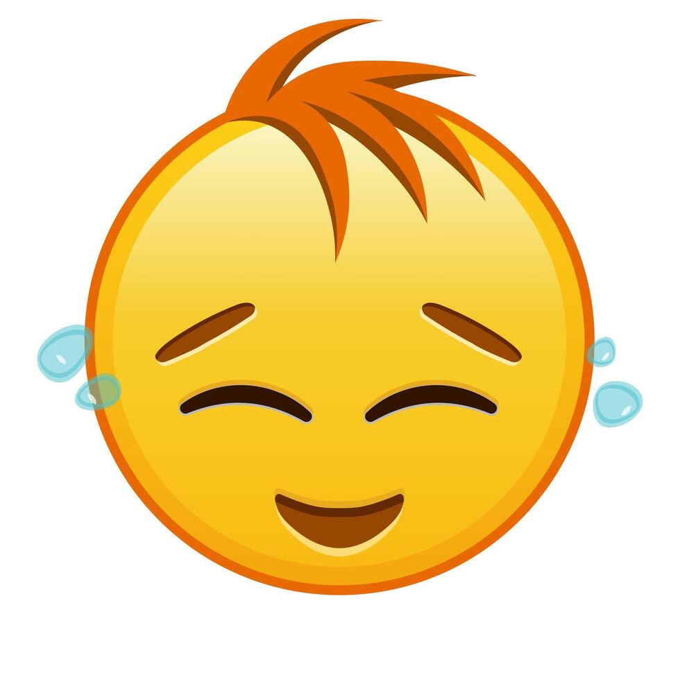 Happy face with tears Large size of yellow emoji smile with hair vector
