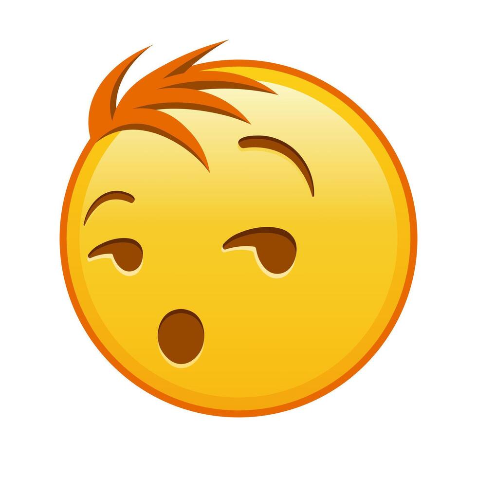 Grinning flirting face on white background. Large size of yellow emoji smile with hair vector