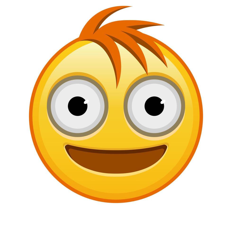 Face with big eyes Large size of yellow emoji smile with hair vector