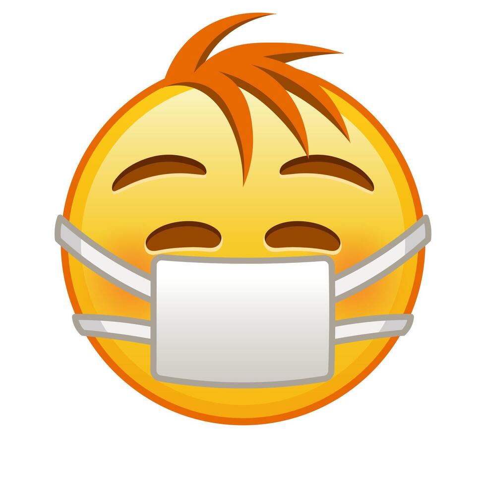 Face with medical mask Large size of yellow emoji smile with hair vector