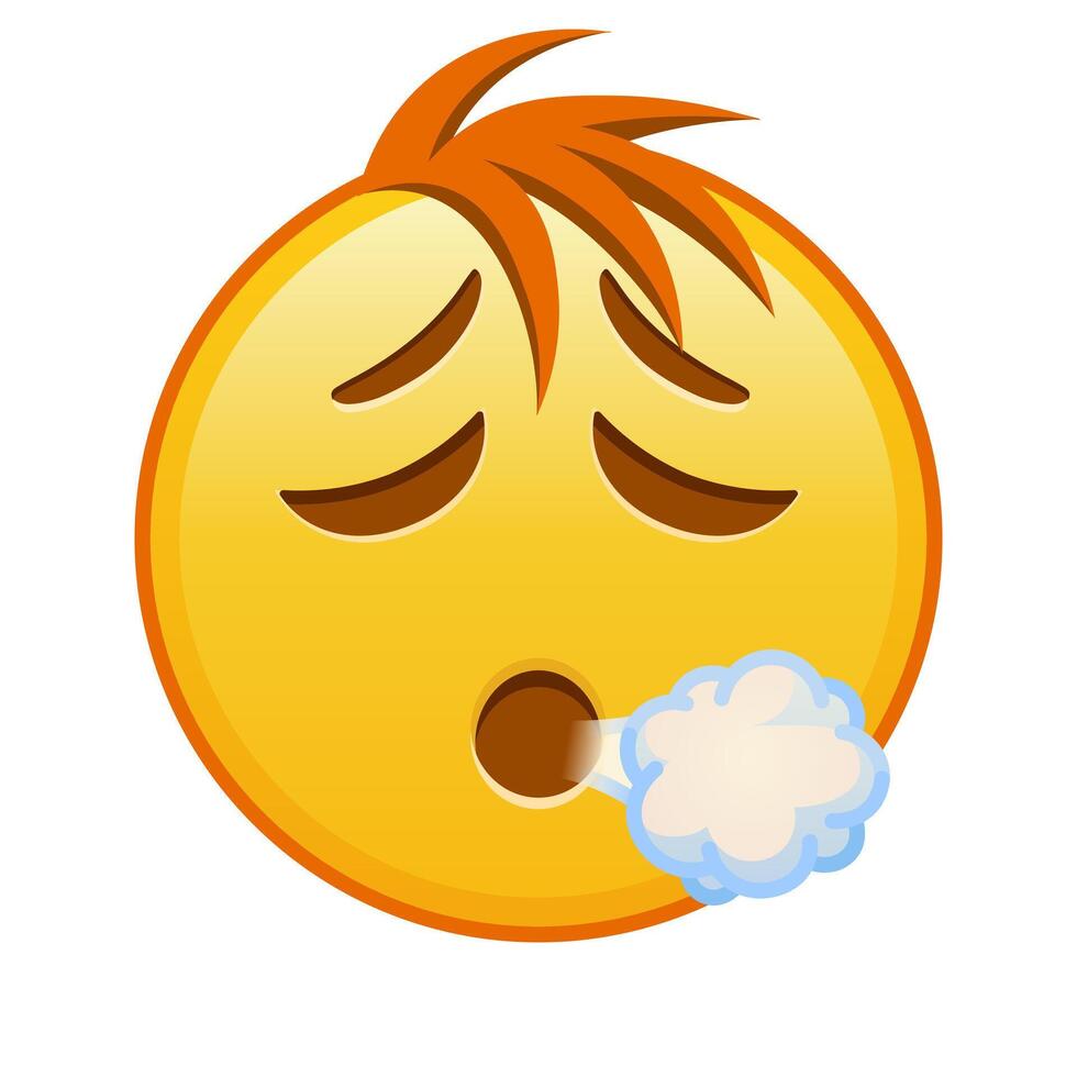 Face Exhaling Large size of yellow emoji smile with hair vector