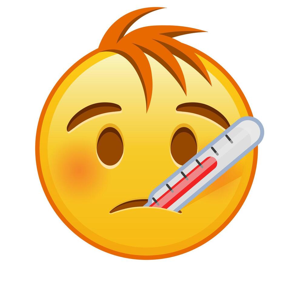 Face with thermometer Large size of yellow emoji smile with hair vector