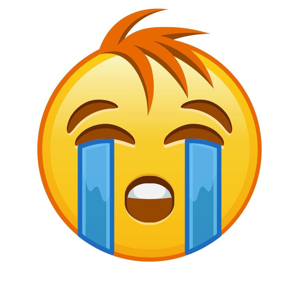 Face crying loudly Large size of yellow emoji smile with hair vector