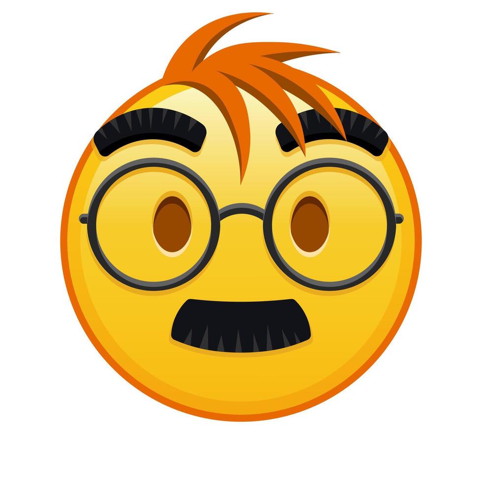 Face with glasses and mustache Large size of yellow emoji smile with hair vector