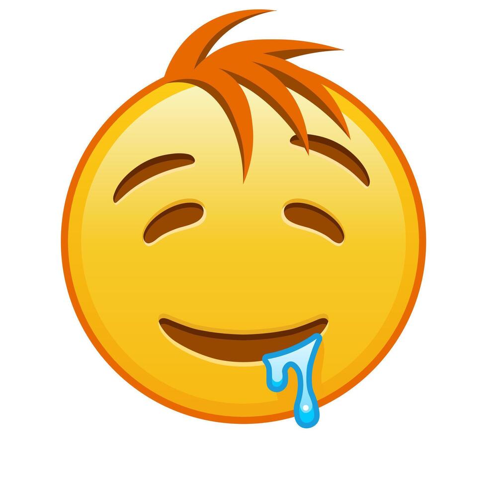 Drooling face on white background. Large size of yellow emoji smile with hair vector