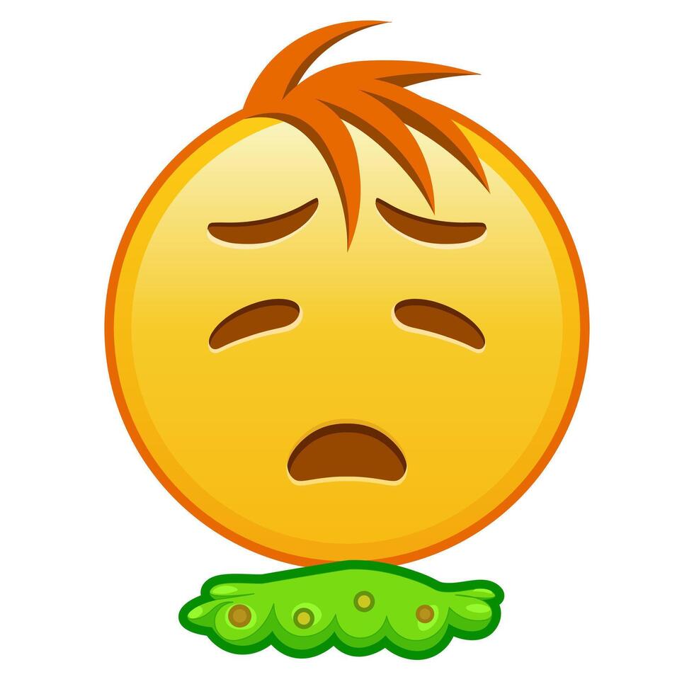 Face vomiting Large size of yellow emoji smile with hair vector