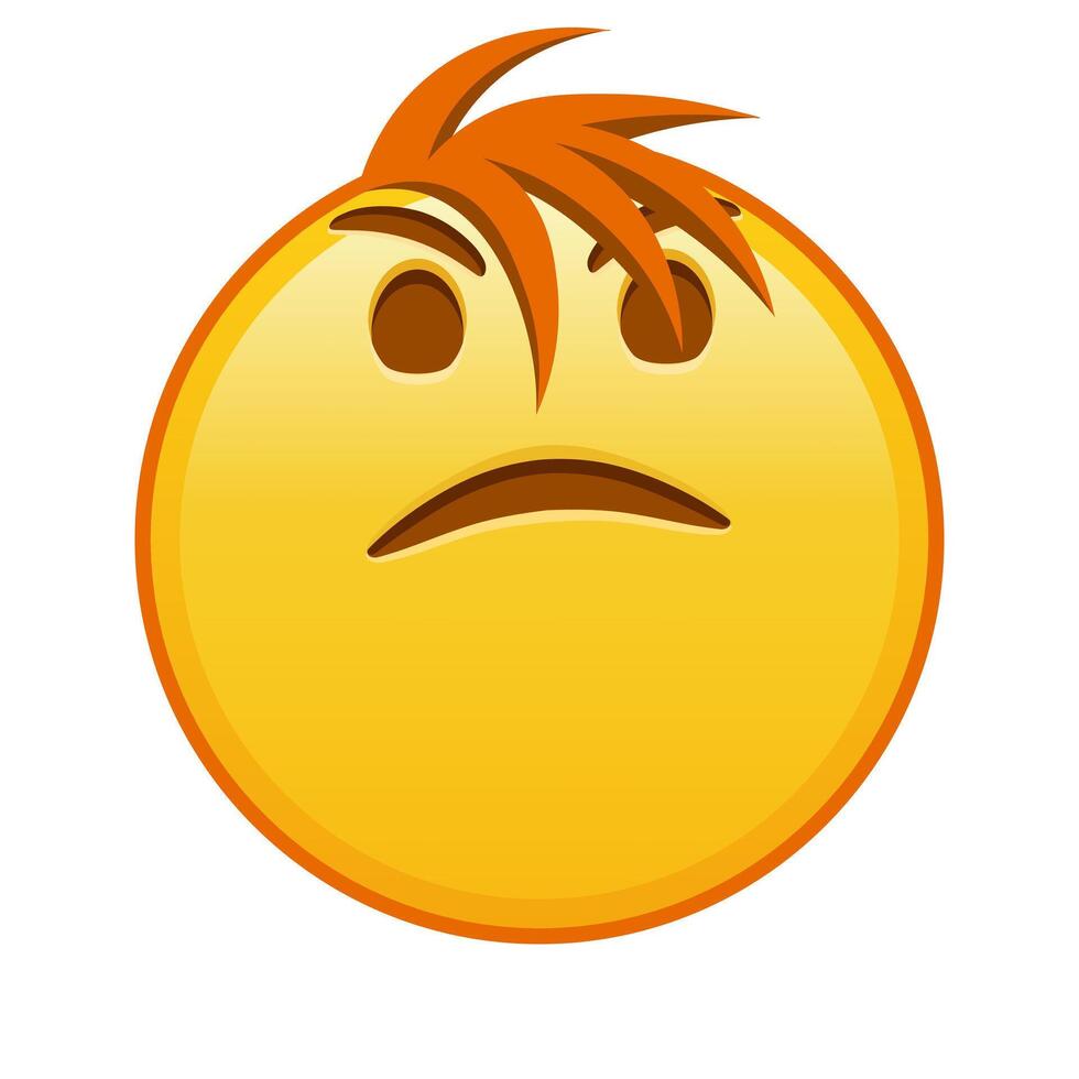 Face with an expression of displeasure Large size of yellow emoji smile with hair vector