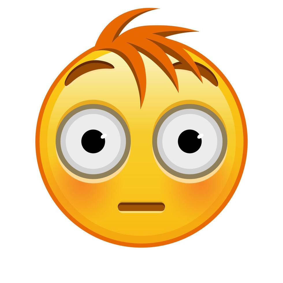 Flushed face Large size of yellow emoji smile with hair vector