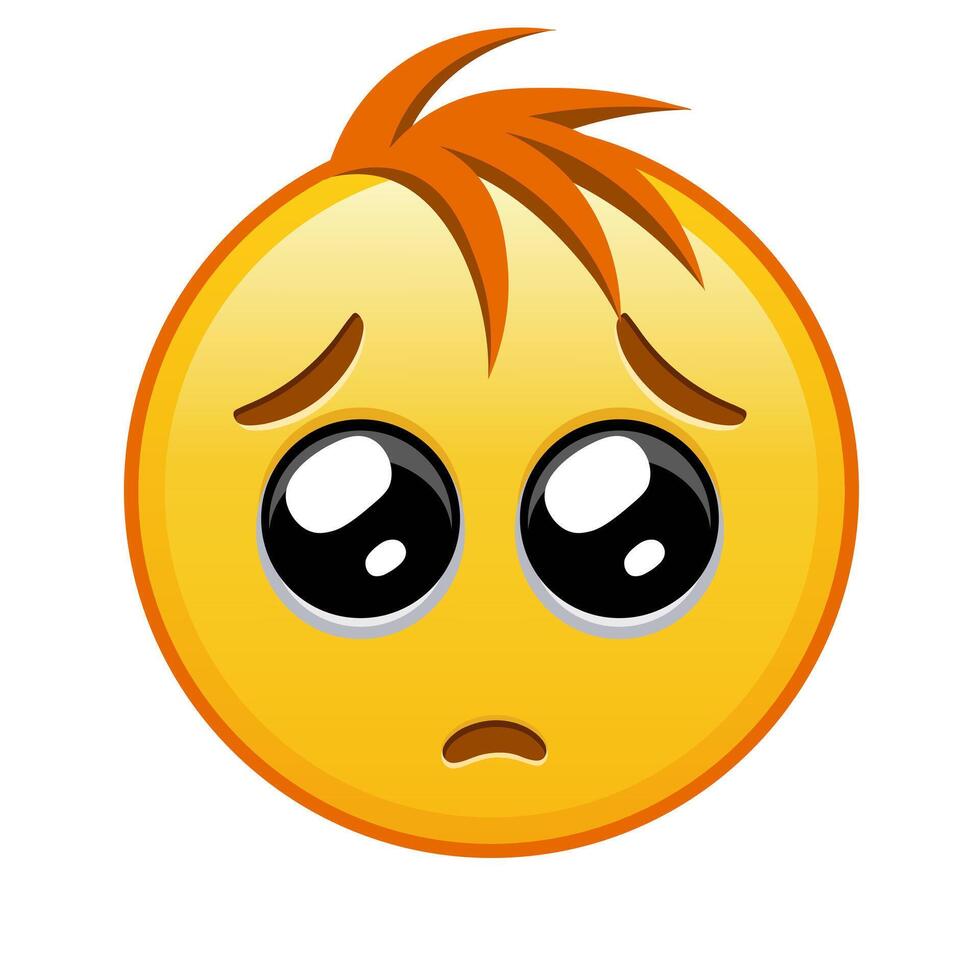 Face with pleading eyes Large size of yellow emoji smile with hair vector