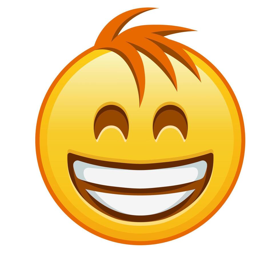 Grinning face with laughing eyes Large size of yellow emoji smile with hair vector