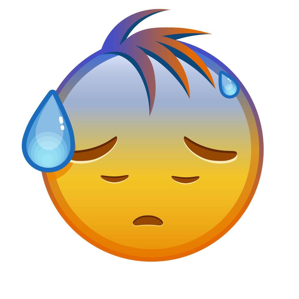 Face with open mouth in cold sweat Large size of yellow emoji smile with hair vector