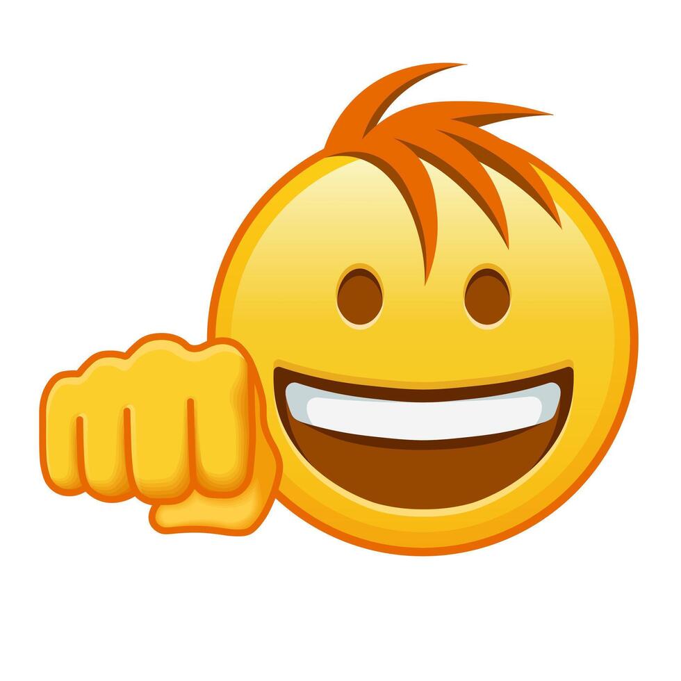 Grinning face with a fist Cheer or blow icon Large size of yellow emoji smile with hair vector