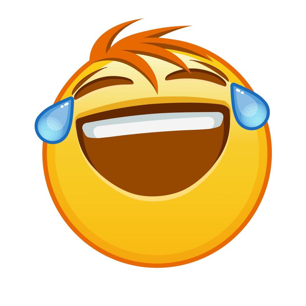 Face with tears of joy Large size of yellow emoji smile with hair vector