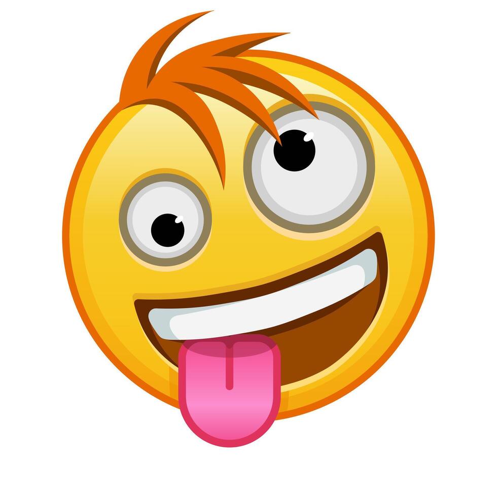 A grinning face with one large and one small eye Large size of yellow emoji smile with hair vector