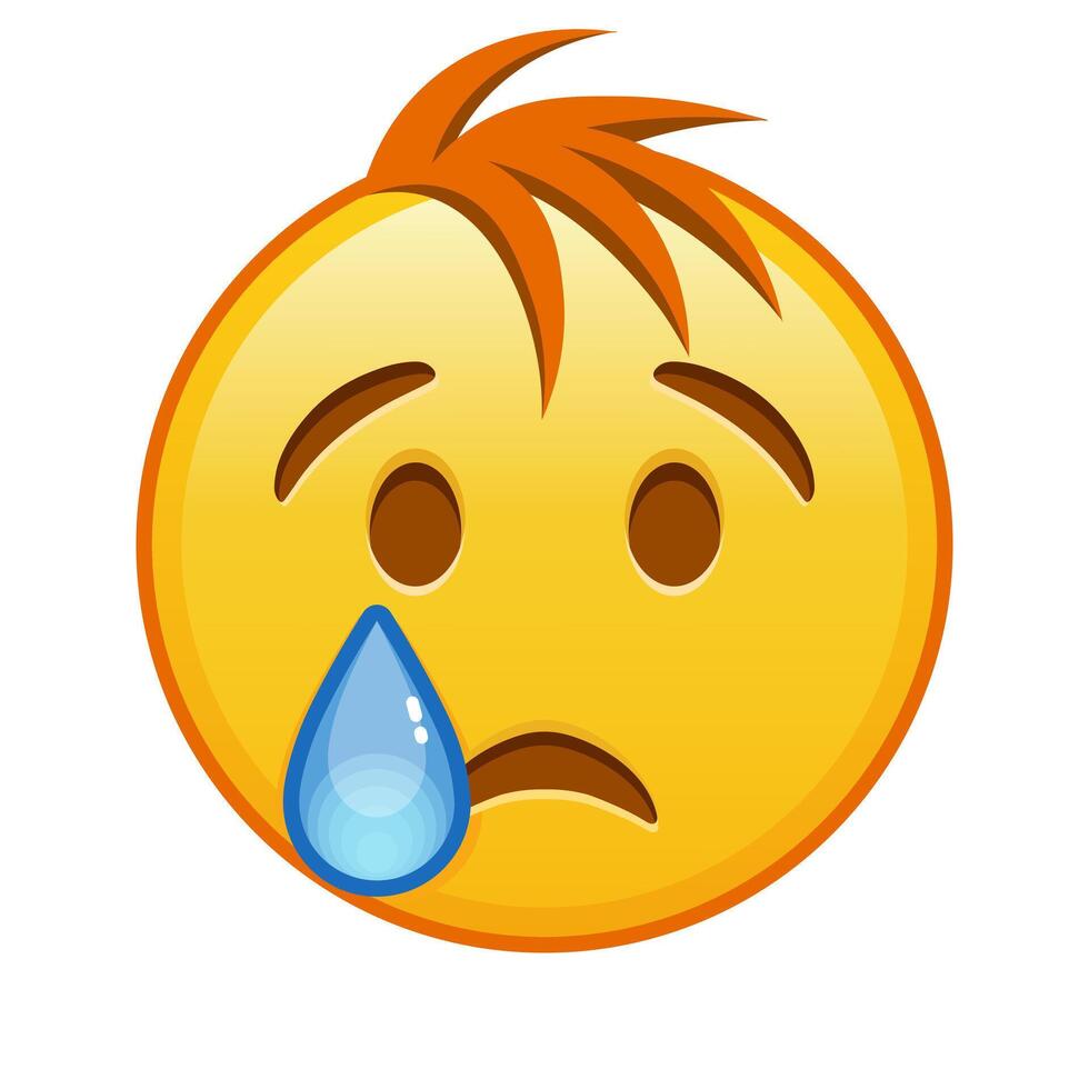 Crying face Large size of yellow emoji smile with hair vector