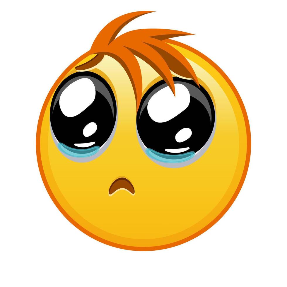 Face with pleading eyes Large size of yellow emoji smile with hair vector