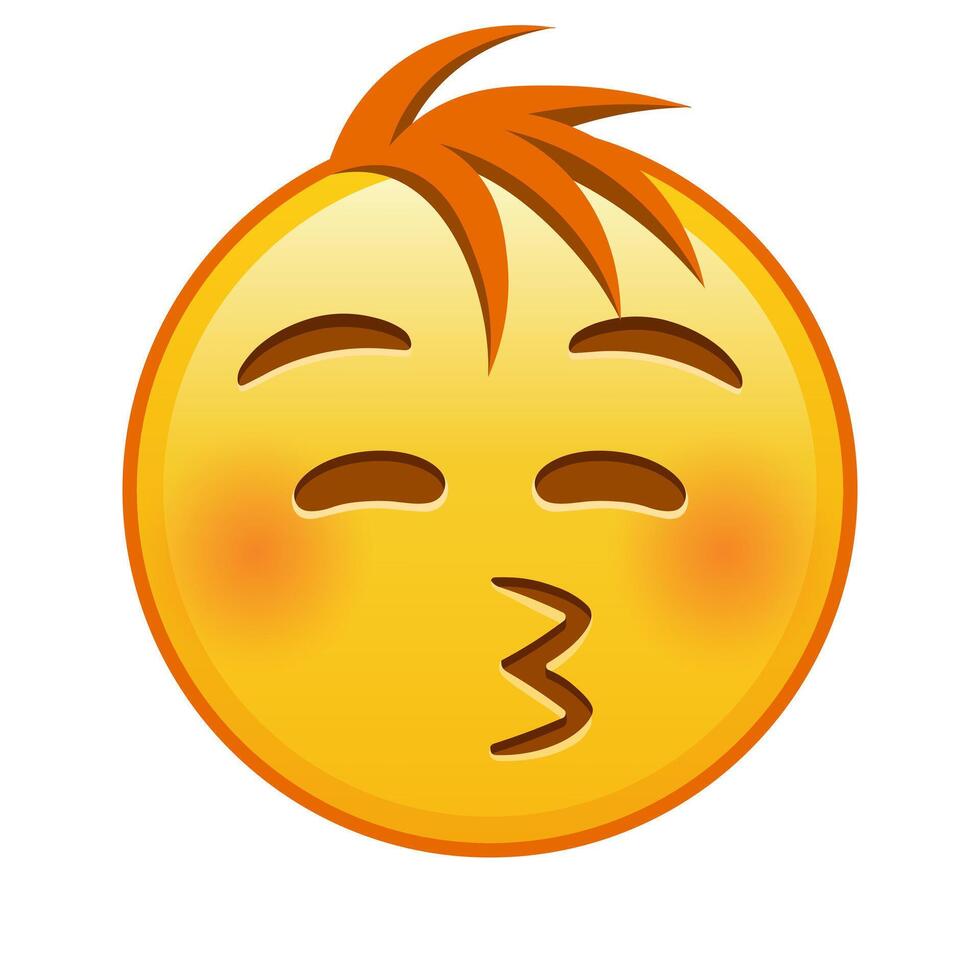 Kissing face with closed eyes Large size of yellow emoji smile with hair vector