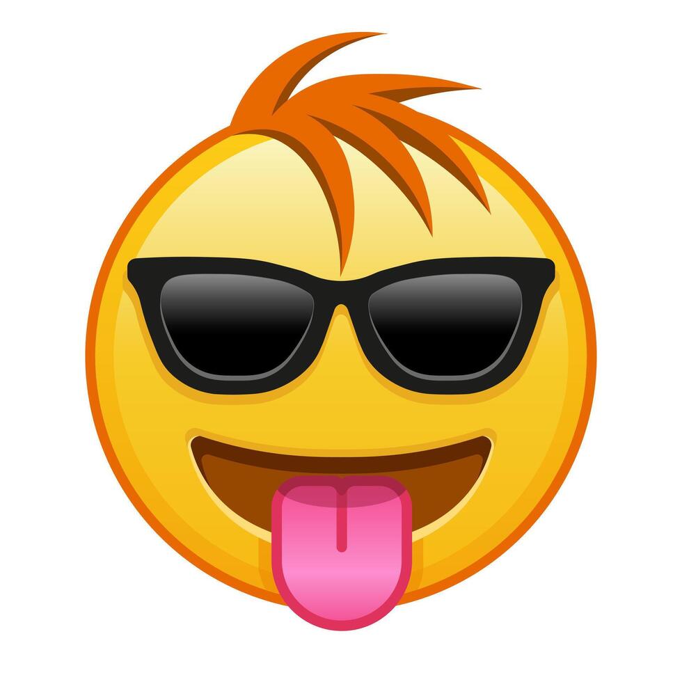 Face with tongue and sunglasses Large size of yellow emoji smile with hair vector