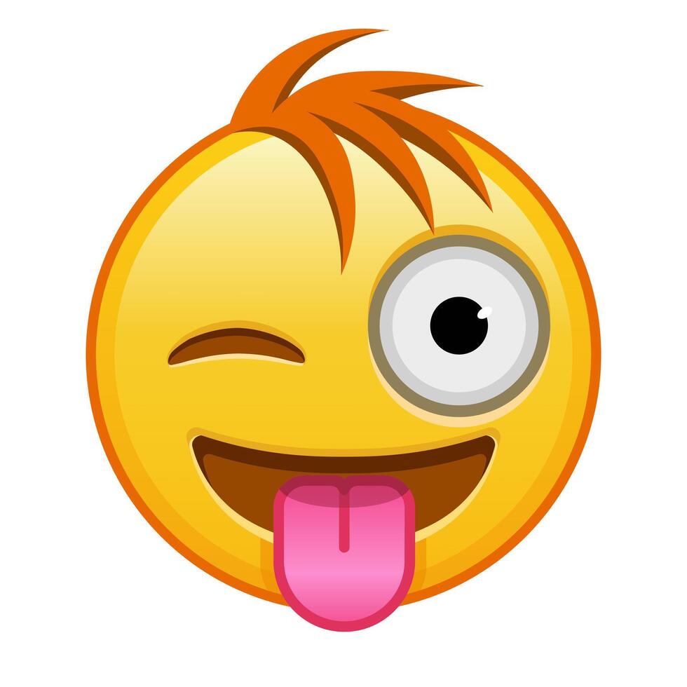Face with tongue hanging out and winking eye Large size of yellow emoji smile with hair vector