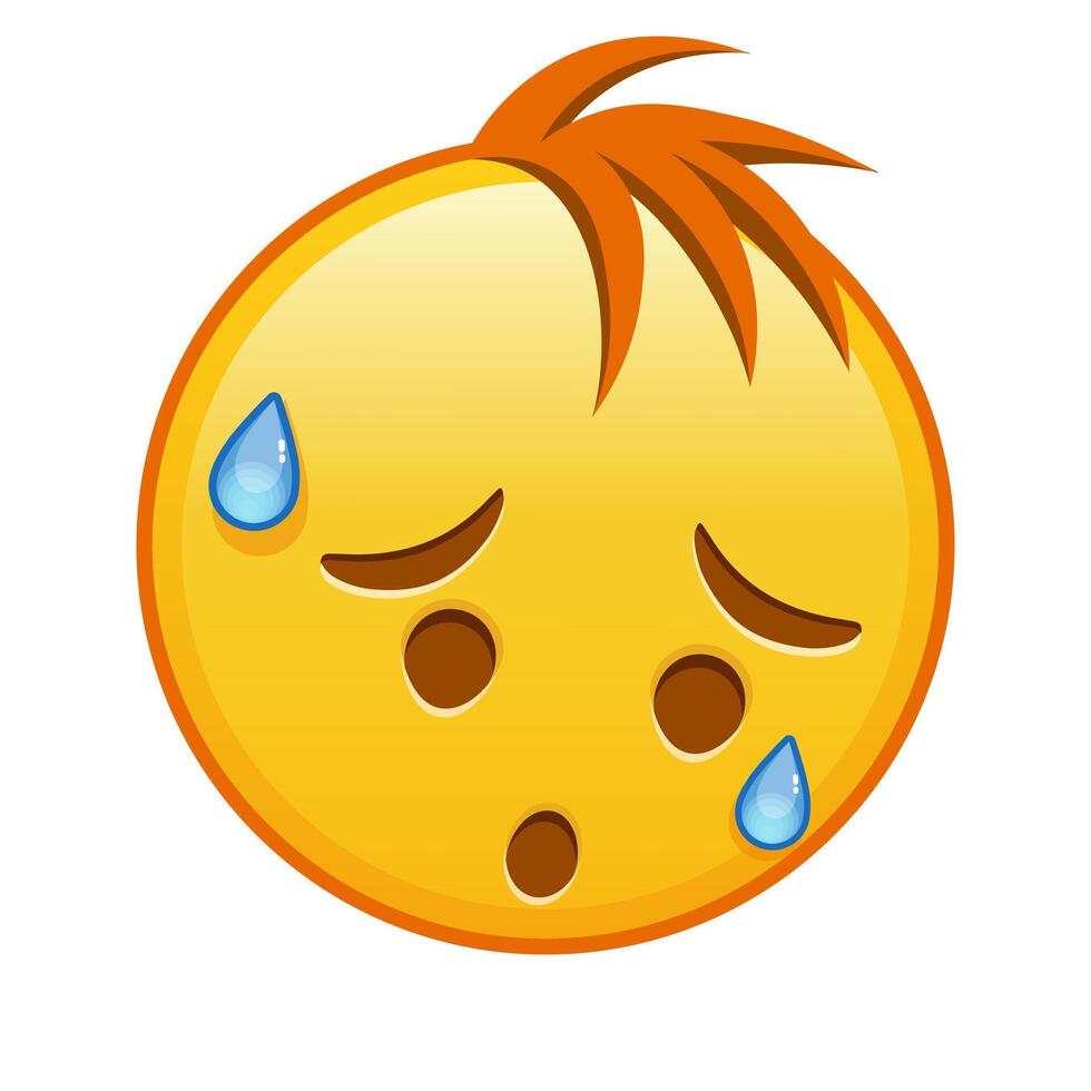 Face with an expression of disappointment and relief Large size of yellow emoji smile with hair vector