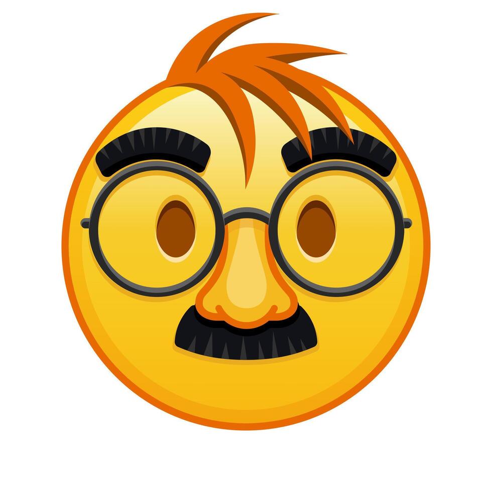Face with glasses and mustache Large size of yellow emoji smile with hair vector