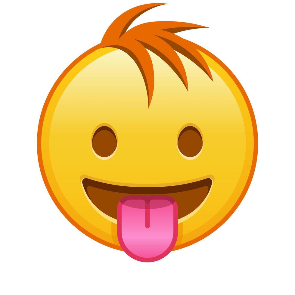 Face with protruding tongue Large size of yellow emoji smile with hair vector