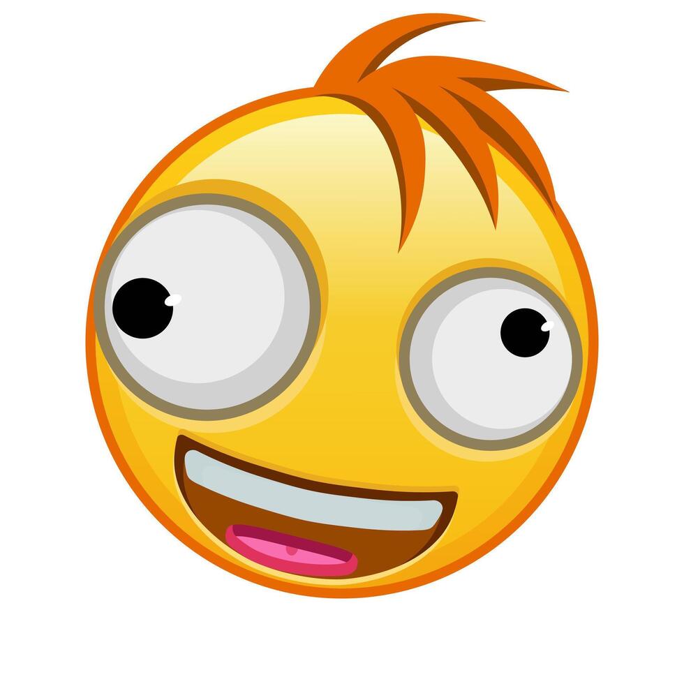 A grinning face with one large and one small eye Large size of yellow emoji smile with hair vector