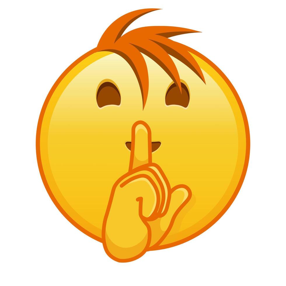 Face with index finger at lips Large size of yellow emoji smile with hair vector