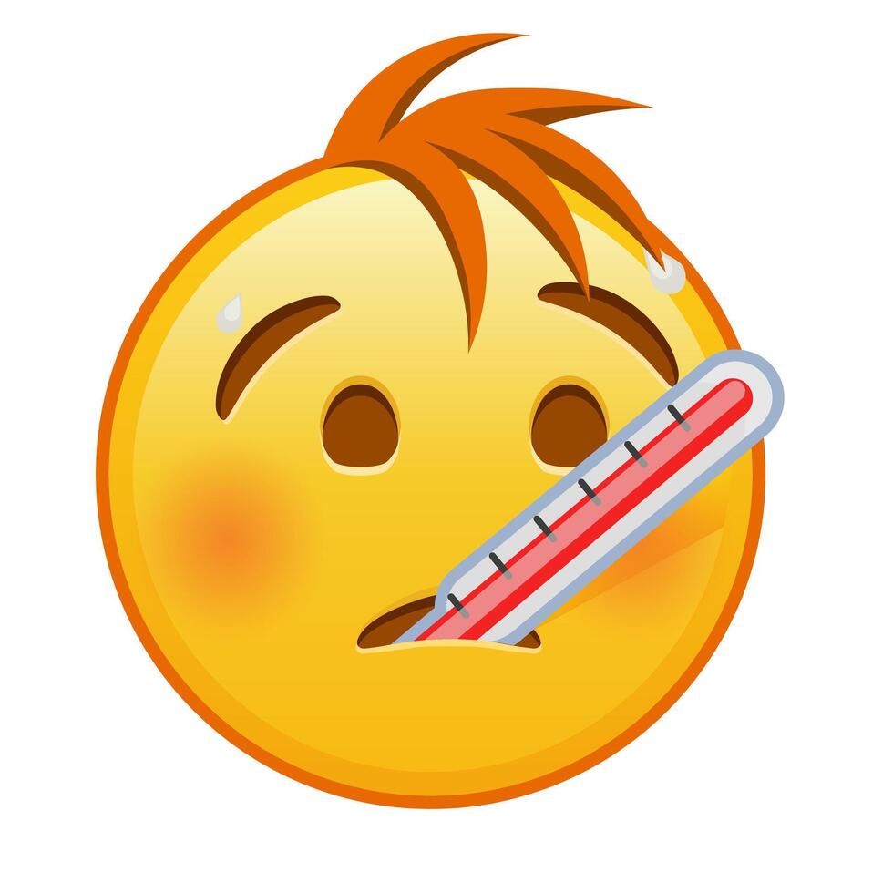 Face with thermometer Large size of yellow emoji smile with hair vector