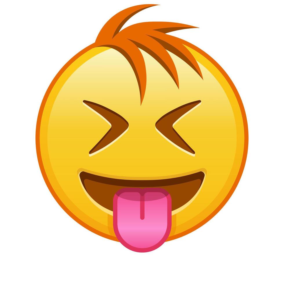 Face with protruding tongue and tightly closed eyes Large size of yellow emoji smile with hair vector
