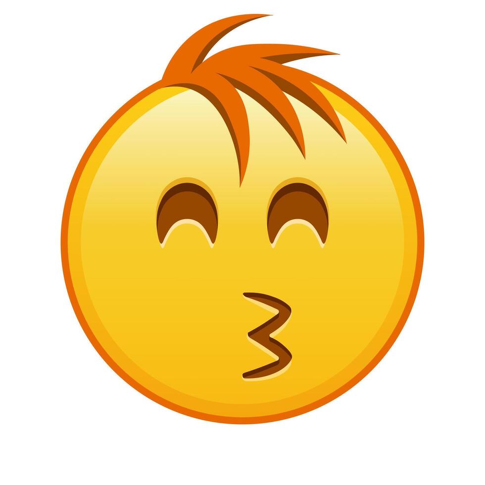 Kissing face with laughing eyes Large size of yellow emoji smile with hair vector