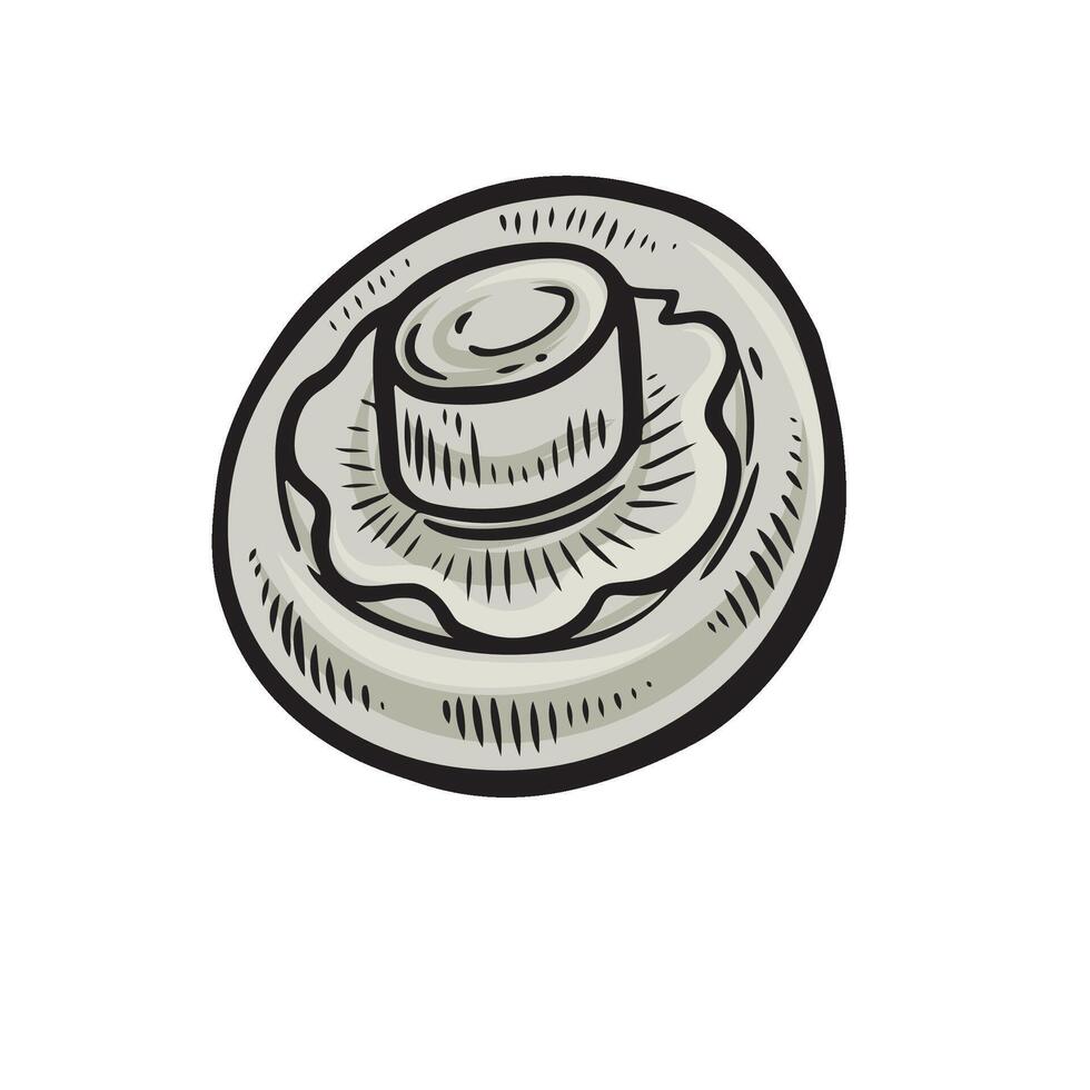 Champignon line drawing mushroom isolated on white background. vector