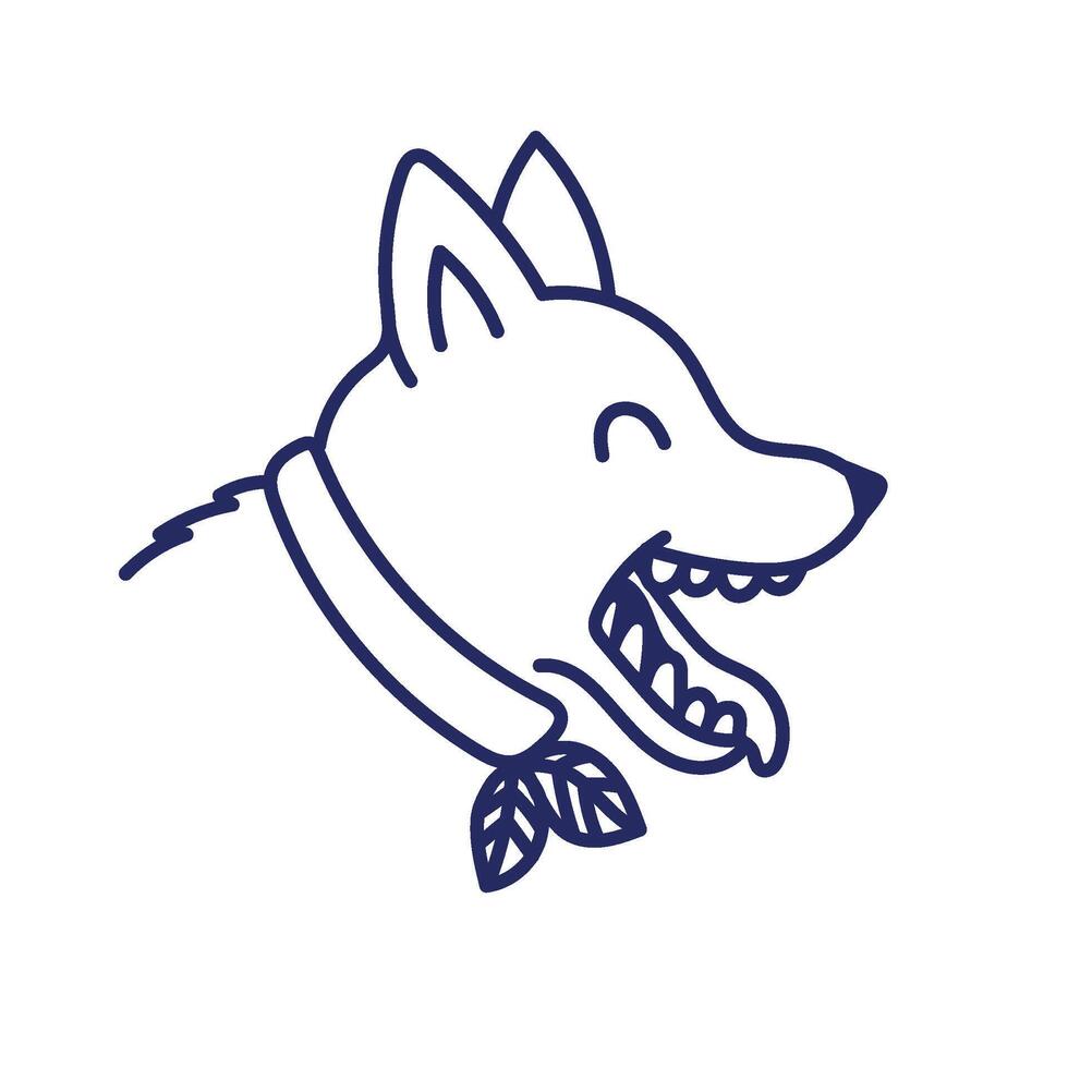 Smiling dog face side view line drawing isolated on white background. vector