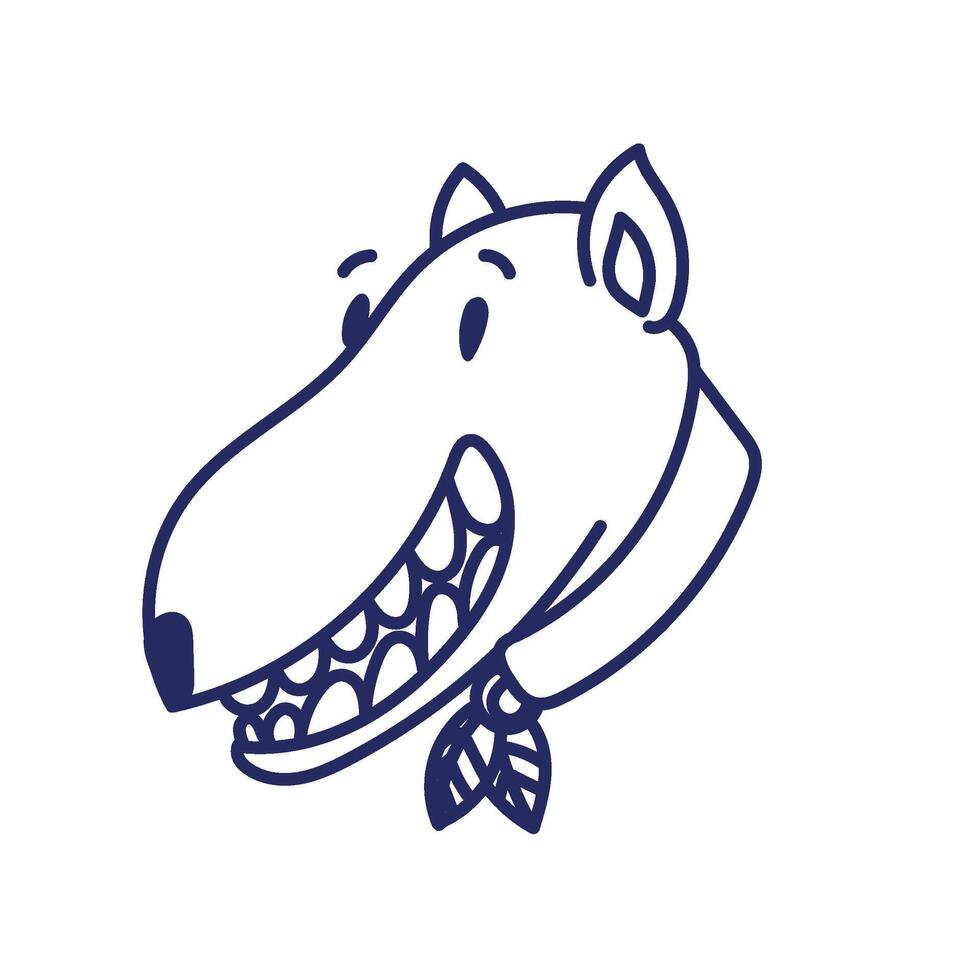 Bull terrier dog face smiling line drawing illustration. vector