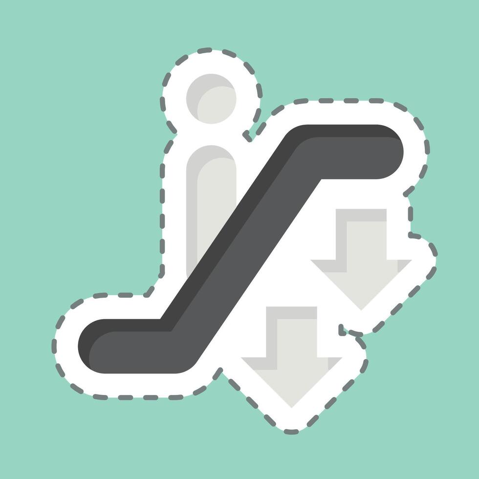 Sticker line cut Down Escalator. related to Airport symbol. simple design illustration vector