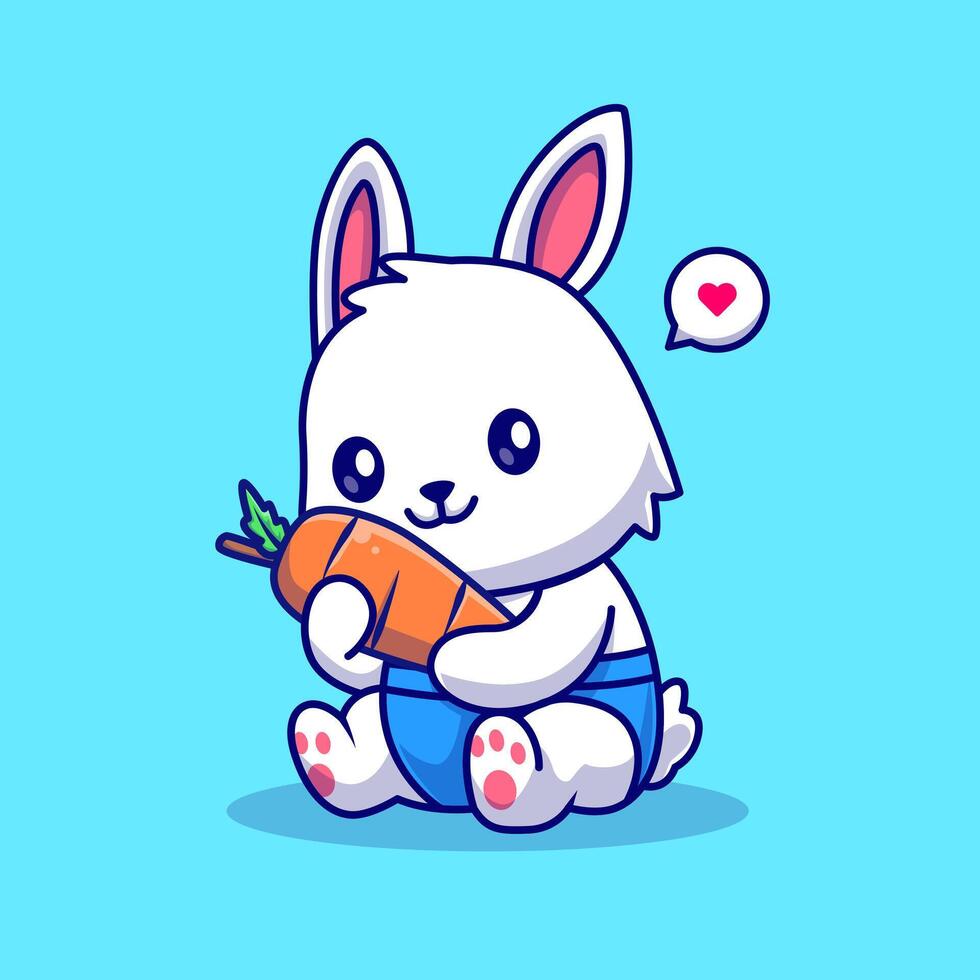 Cute Baby Rabbit Hug Carrot Cartoon vector