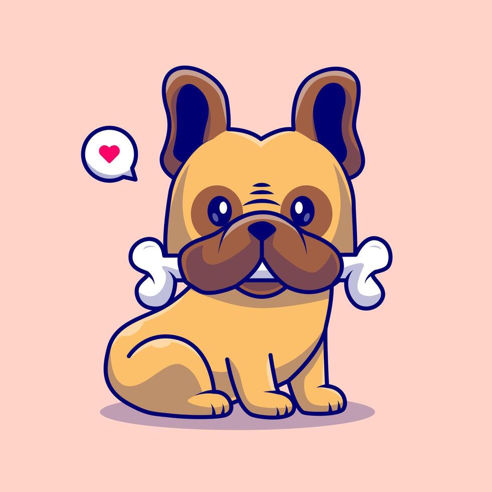 Cute Pug Dog Eating Bone Cartoon vector