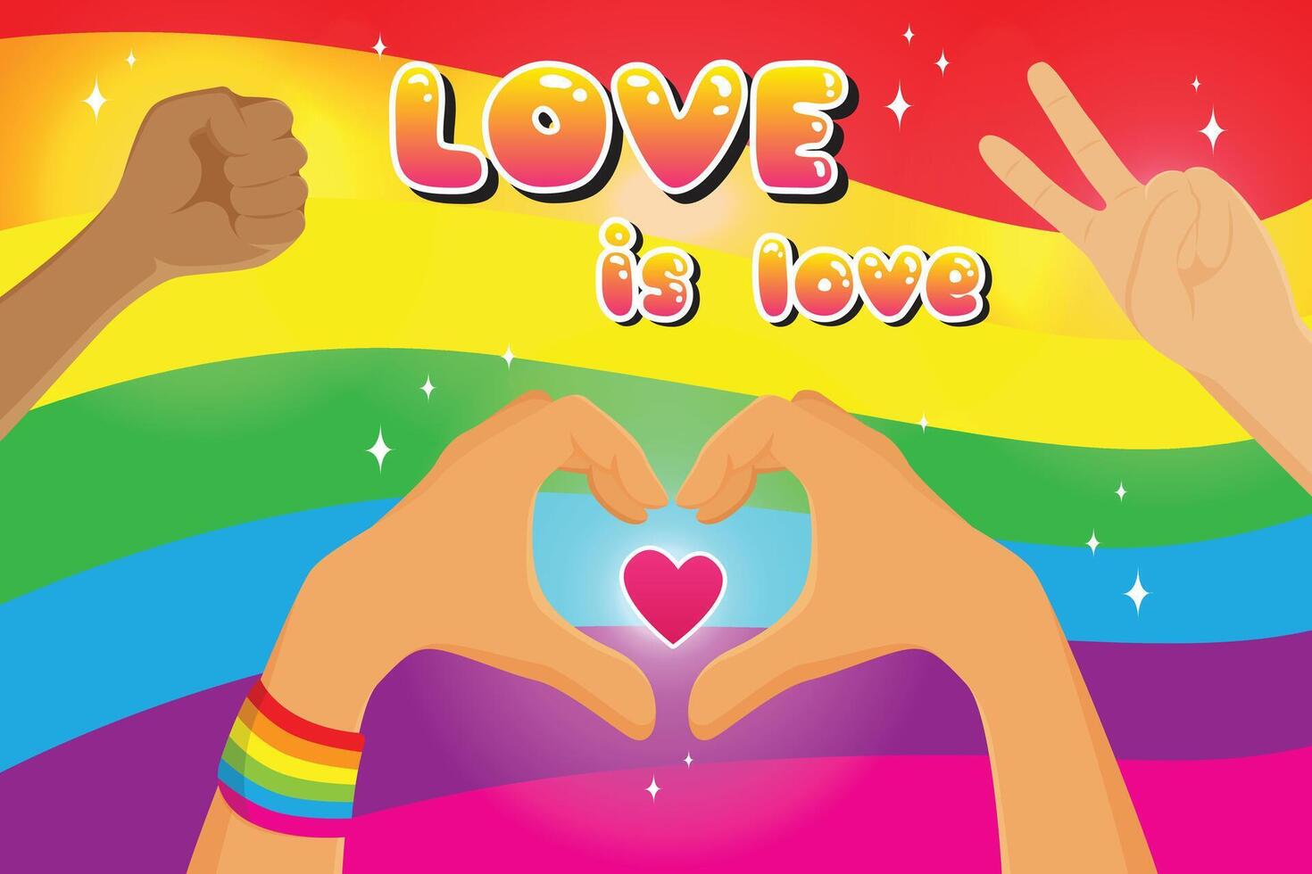 pride month festival poster Hand Love heart rainbow background colorful design vector