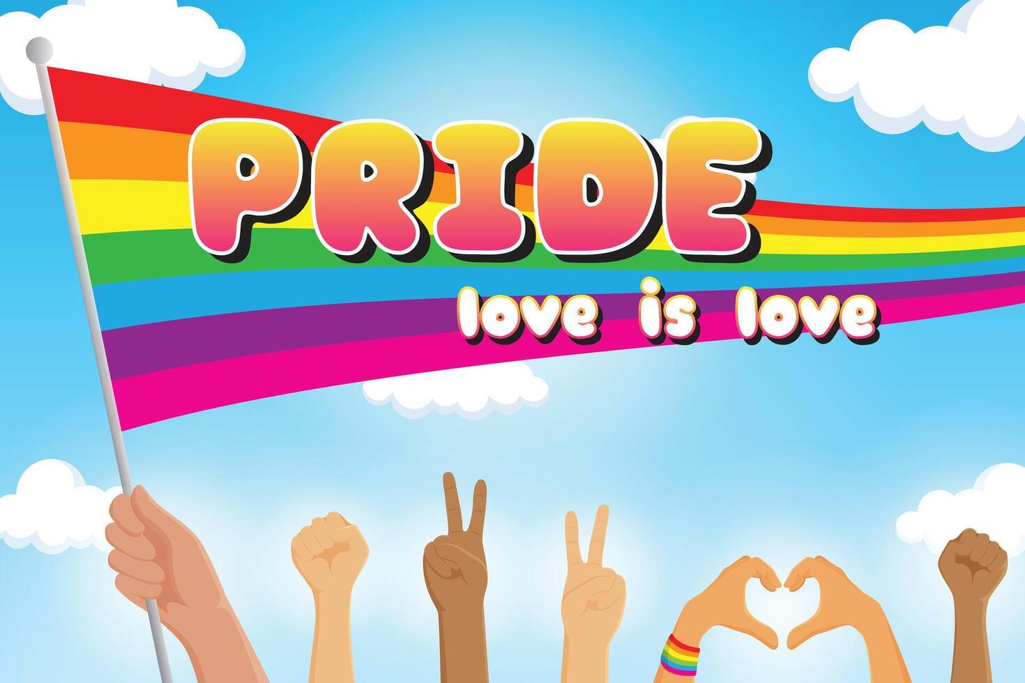 pride month festival poster Hand hold rainbow flag vector