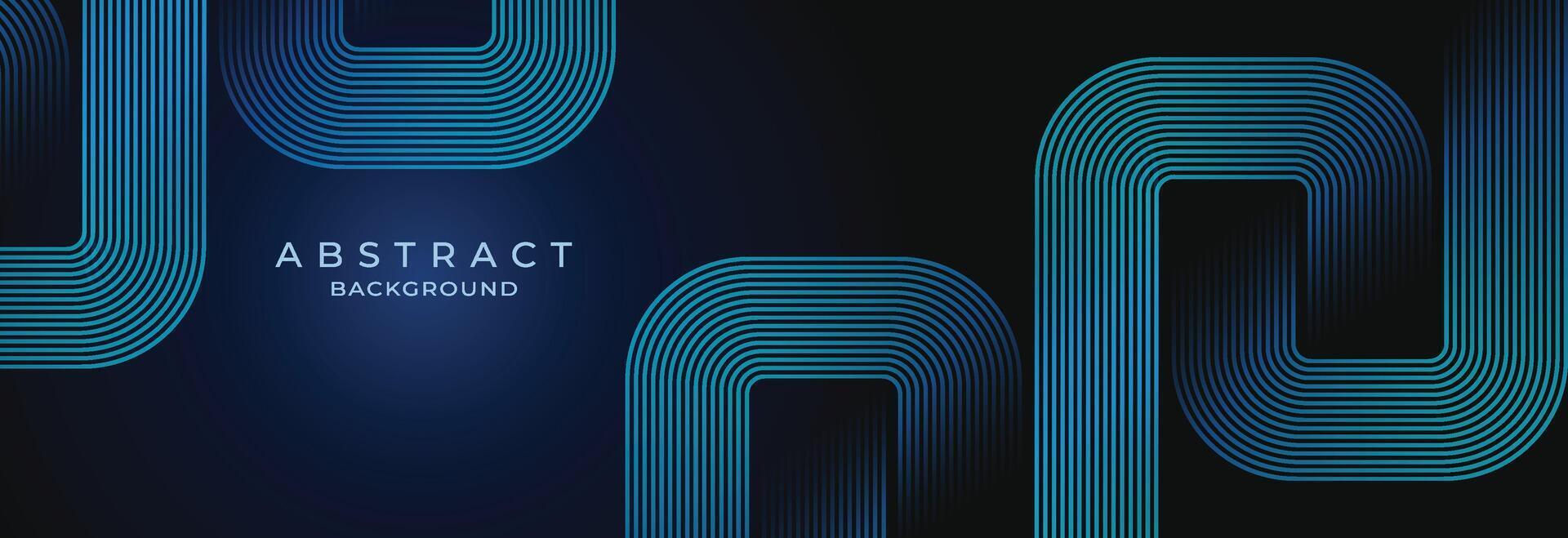 Dark blue abstract background with glowing geometric lines. Modern shiny blue rounded square lines pattern. Suitable for banner, cover, poster, website, presentation, brochure, flyer, header vector