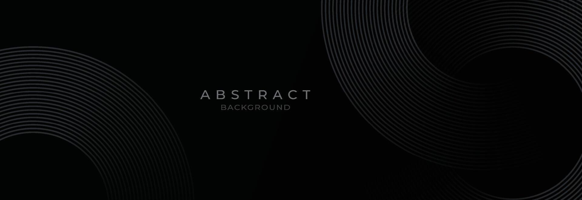 Black abstract background with circle lines. Modern black gray gradient rings. Suitable for banner, cover, poster, website, presentation, brochure, flyer, header vector