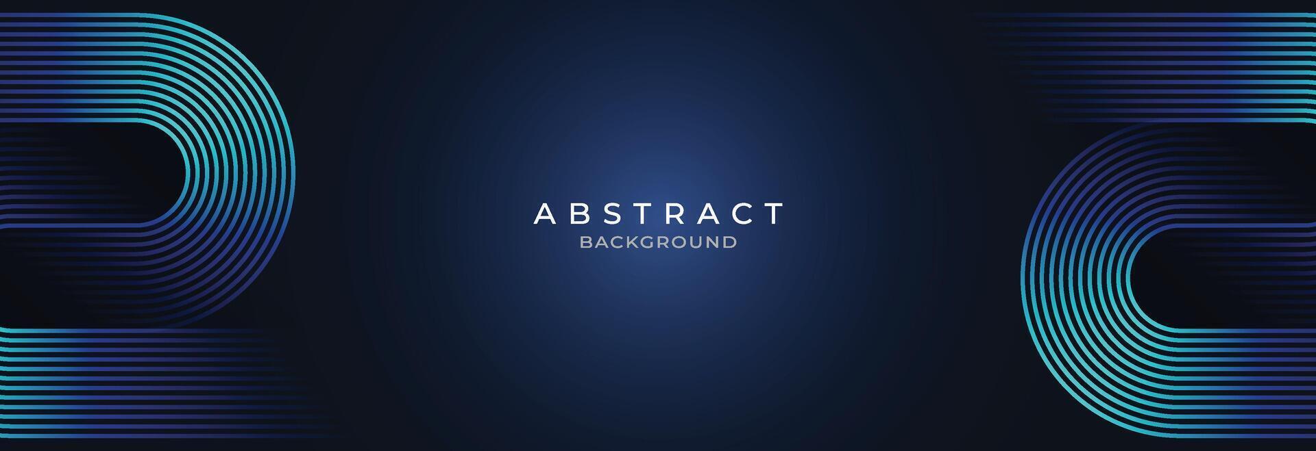 Abstract dark blue background with glowing geometric lines. Modern shiny blue horizontal rounded lines pattern. Suitable for banner, cover, poster, website, presentation, brochure, flyer, header vector