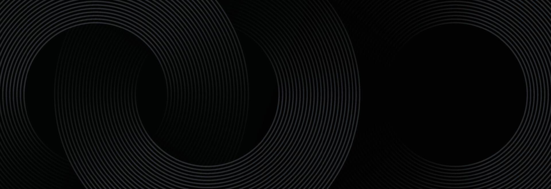 Black abstract background with circle lines. Modern black gray gradient rings. Suitable for banner, cover, poster, website, presentation, brochure, flyer, header vector