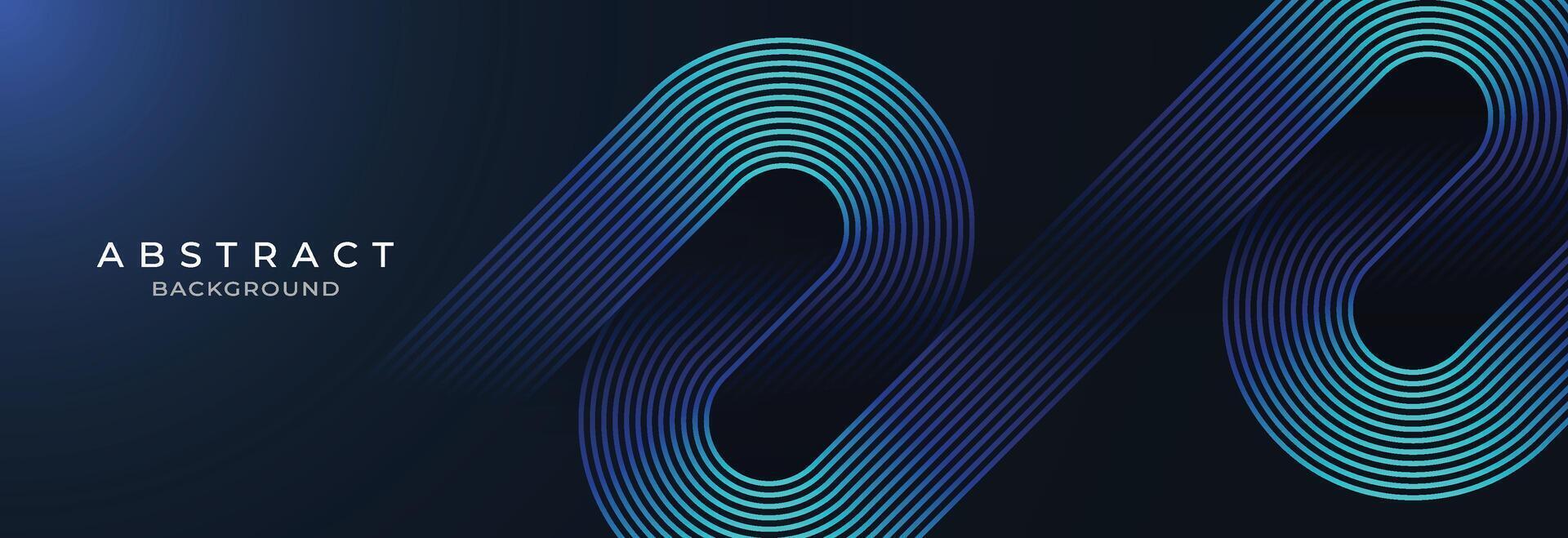 Abstract dark blue background with glowing geometric lines. Modern shiny blue diagonal rounded lines pattern. Suitable for banner, cover, poster, website, presentation, brochure, flyer, header vector