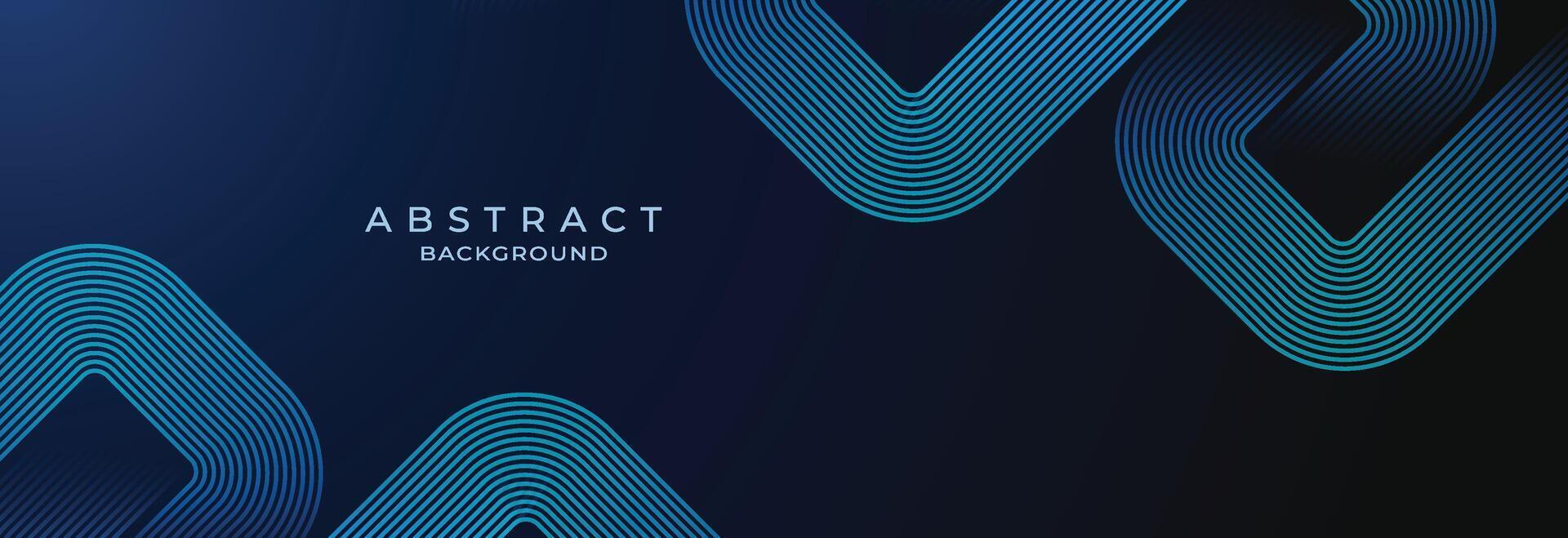 Dark blue abstract background with glowing geometric lines. Modern shiny blue rounded square lines pattern. Suitable for banner, cover, poster, website, presentation, brochure, flyer, header vector
