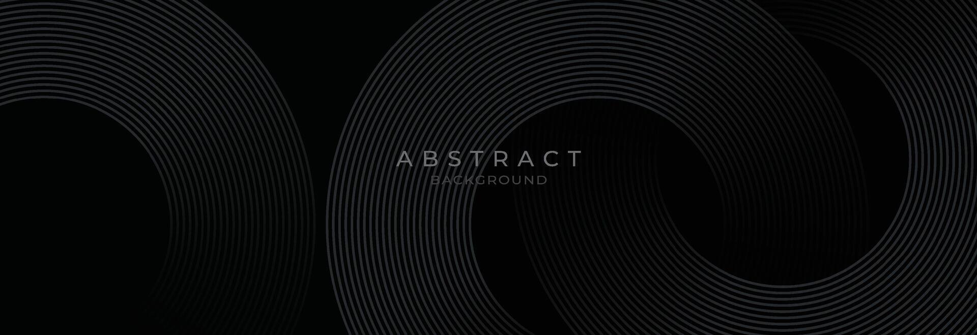 Black abstract background with circle lines. Modern black gray gradient rings. Suitable for banner, cover, poster, website, presentation, brochure, flyer, header vector
