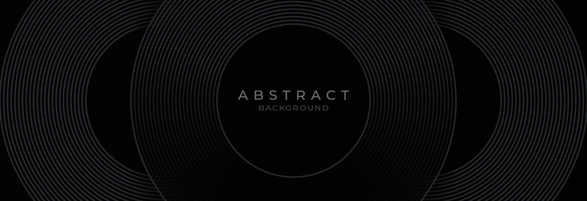 Black abstract background with circle lines. Modern black gray gradient rings. Suitable for banner, cover, poster, website, presentation, brochure, flyer, header vector