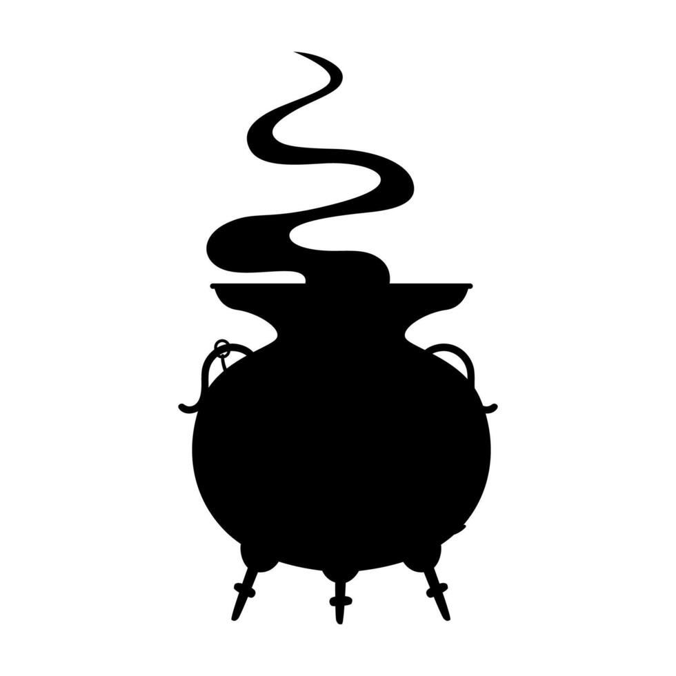 Witch cauldron black silhouette Halloween illustration isolated on white. vector